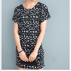 Garnet Hill Silk Cotton Short Sleeve Knit Geo Printed Mini Dress Lightweight